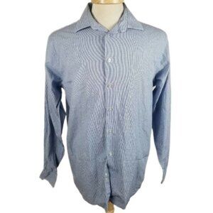 Calvin Klein 16 x 34/35 Blue Mini Check Long Sleeve Dress Shirt